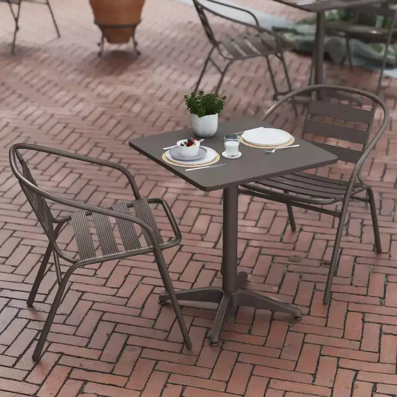 Flash Furniture Lila 23.5'' Square Aluminum Indoor-Outdoor Table Set with 2 Slat Back Chairs