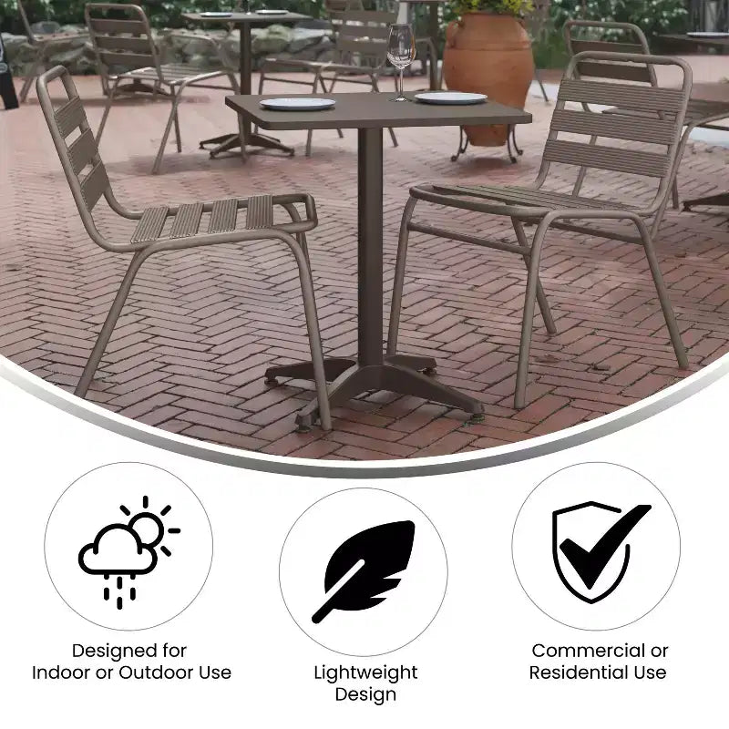 Flash Furniture Lila 23.5'' Square Aluminum Indoor-Outdoor Table Set with 2 Slat Back Chairs