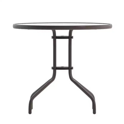 Table Emma et Oliver 80 cm en Verre Rond avec 4 Chaises Empilables à Lattes en Aluminium