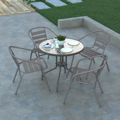 Table Emma et Oliver 80 cm en Verre Rond avec 4 Chaises Empilables à Lattes en Aluminium