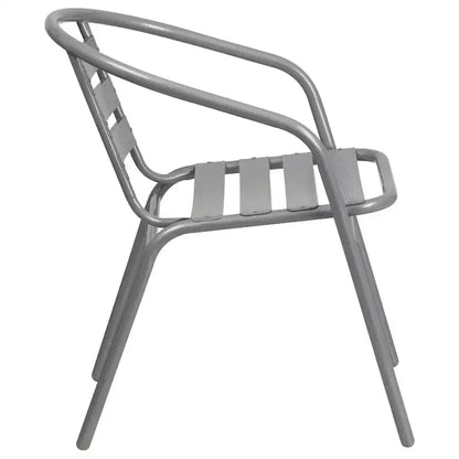 Table Emma et Oliver 80 cm en Verre Rond avec 4 Chaises Empilables à Lattes en Aluminium
