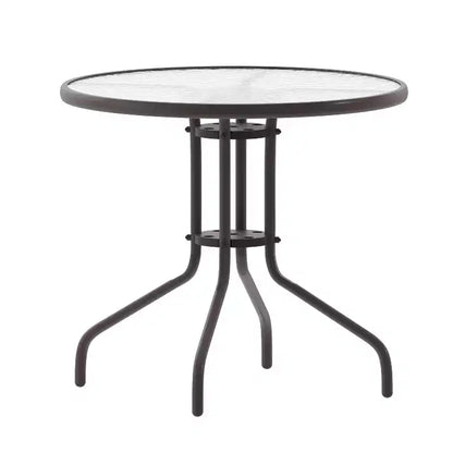 Table Emma et Oliver 80 cm en Verre Rond avec 4 Chaises Empilables à Lattes en Aluminium