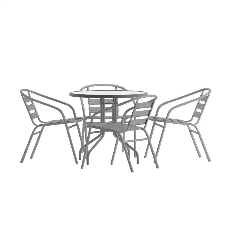 Table Emma et Oliver 80 cm en Verre Rond avec 4 Chaises Empilables à Lattes en Aluminium
