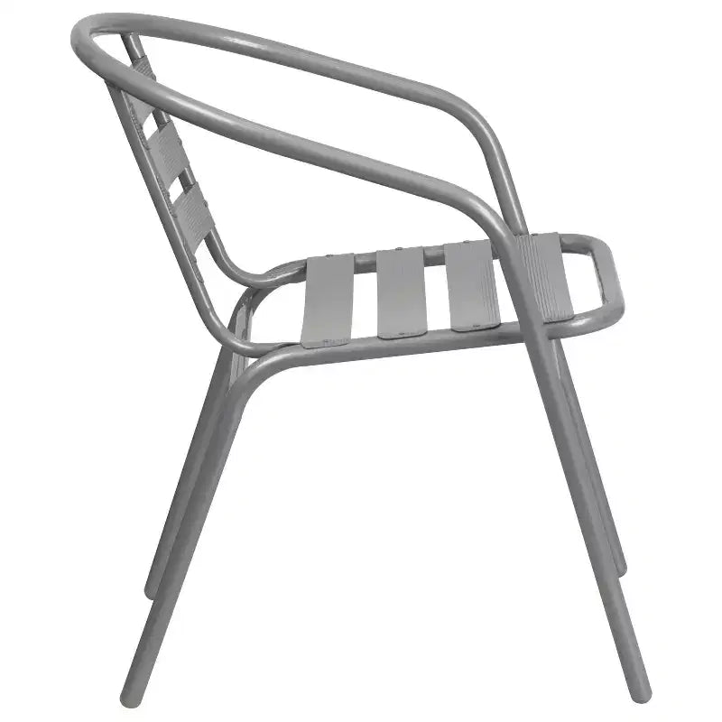 Table Emma et Oliver carrée à plateau en verre de 59,7 cm avec 2 chaises empilables à lattes en aluminium