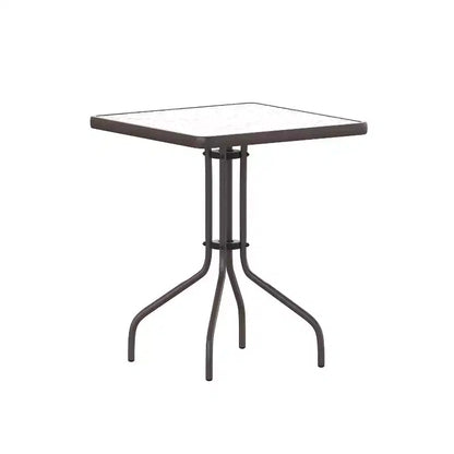 Table Emma et Oliver carrée à plateau en verre de 59,7 cm avec 2 chaises empilables à lattes en aluminium