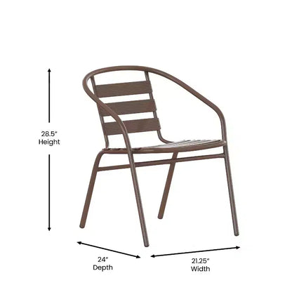 Table Emma et Oliver carrée à plateau en verre de 59,7 cm avec 2 chaises empilables à lattes en aluminium