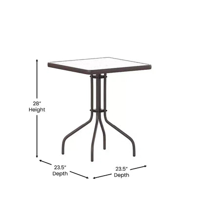 Table Emma et Oliver carrée à plateau en verre de 59,7 cm avec 2 chaises empilables à lattes en aluminium