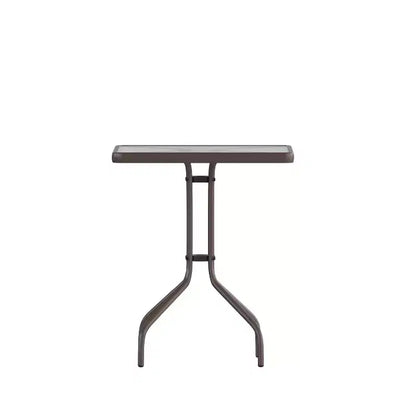 Table Emma et Oliver carrée à plateau en verre de 59,7 cm avec 2 chaises empilables à lattes en aluminium