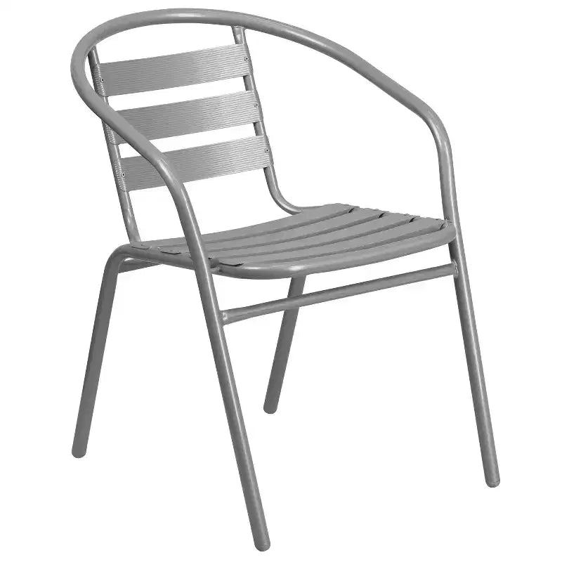 Table Emma et Oliver carrée à plateau en verre de 59,7 cm avec 2 chaises empilables à lattes en aluminium