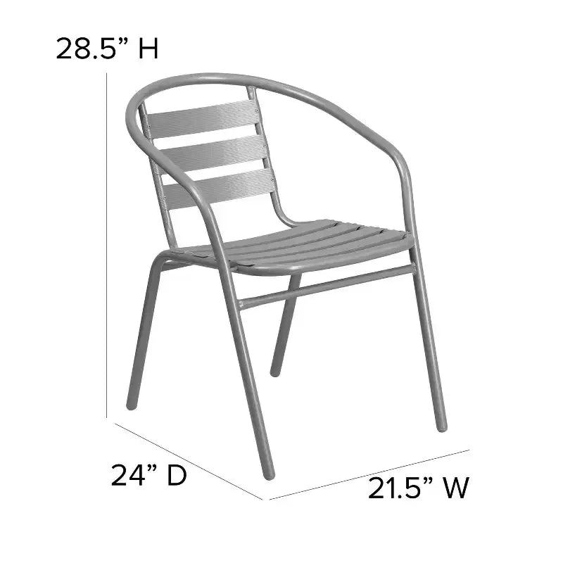 Table Emma et Oliver carrée à plateau en verre de 59,7 cm avec 2 chaises empilables à lattes en aluminium