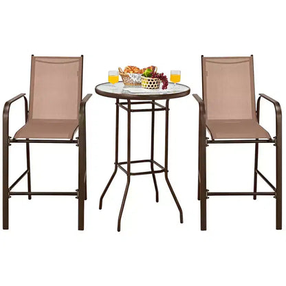 Costway 3 PCS Outdoor Patio Bar Table Stool Set Height Tempered Glass Top
