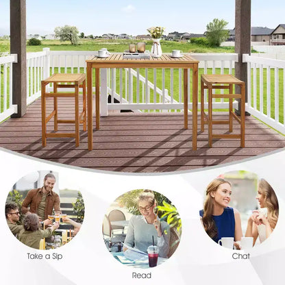 Costway 7 PCS Acacia Wood Bar Table Set 45 Rectangular Dining Table & 6 Saddle Stools