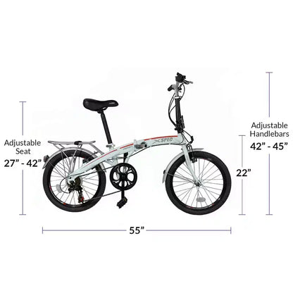 Xspec 20 7 Speed Folding Compact City Commuter Bike, White (NOT Electric)