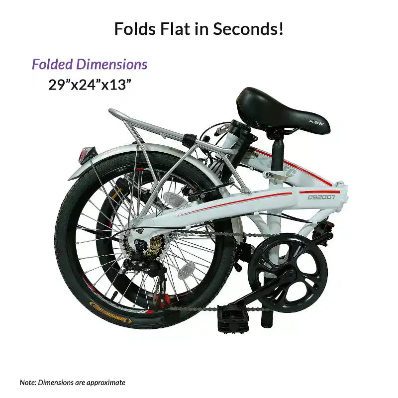 Xspec 20 7 Speed Folding Compact City Commuter Bike, White (NOT Electric)
