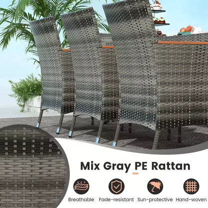 Costway 9 Pieces Outdoor Wicker Dining Set with Acacia Wood Table and 8 Armchairs