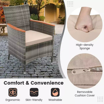 Costway 9 Pieces Outdoor Wicker Dining Set with Acacia Wood Table and 8 Armchairs