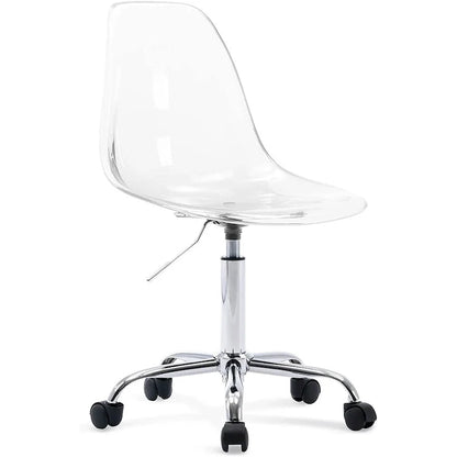 Chaise de bureau à roulettes sans accoudoirs, réglable en hauteur, en acrylique pivotant