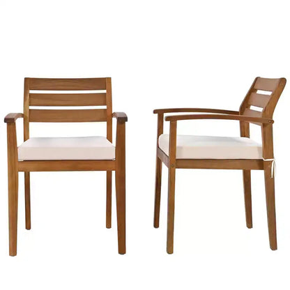 Ensemble de salle à manger d'extérieur 7 pièces en bois d'acacia avec coussins amovibles, mobilier de patio avec chaises et banc ergonomiques pour 7-8 personnes 4W - ModernLuxe