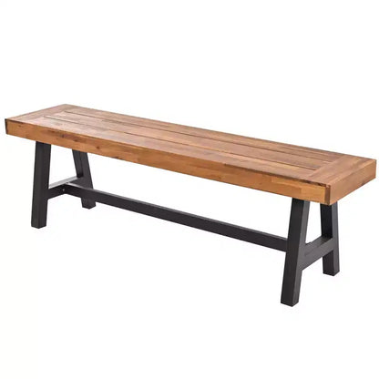 Ensemble de salle à manger d'extérieur 7 pièces en bois d'acacia avec coussins amovibles, mobilier de patio avec chaises et banc ergonomiques pour 7-8 personnes 4W - ModernLuxe