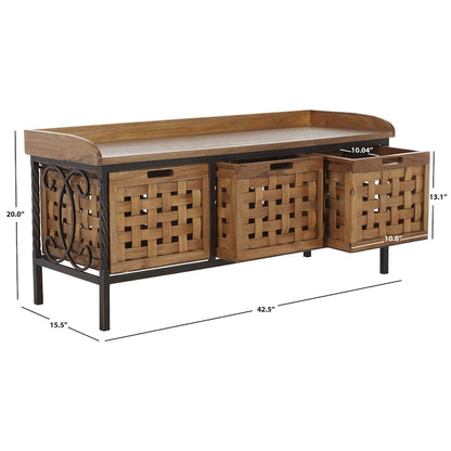 SAFAVIEH Toshie Honey Oak Storage Bench - 42.5 x 15.5 x 20 - 43Wx16Dx20H