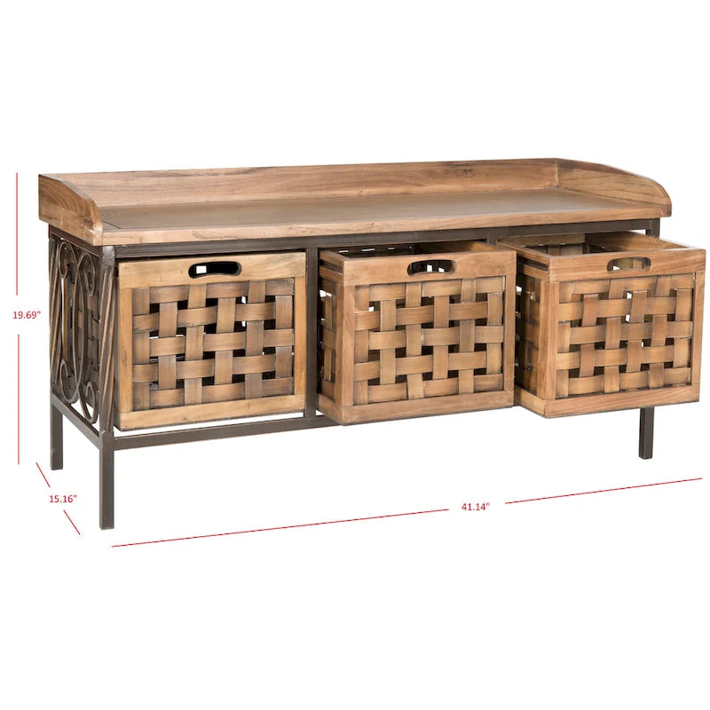 SAFAVIEH Toshie Honey Oak Storage Bench - 42.5 x 15.5 x 20 - 43Wx16Dx20H