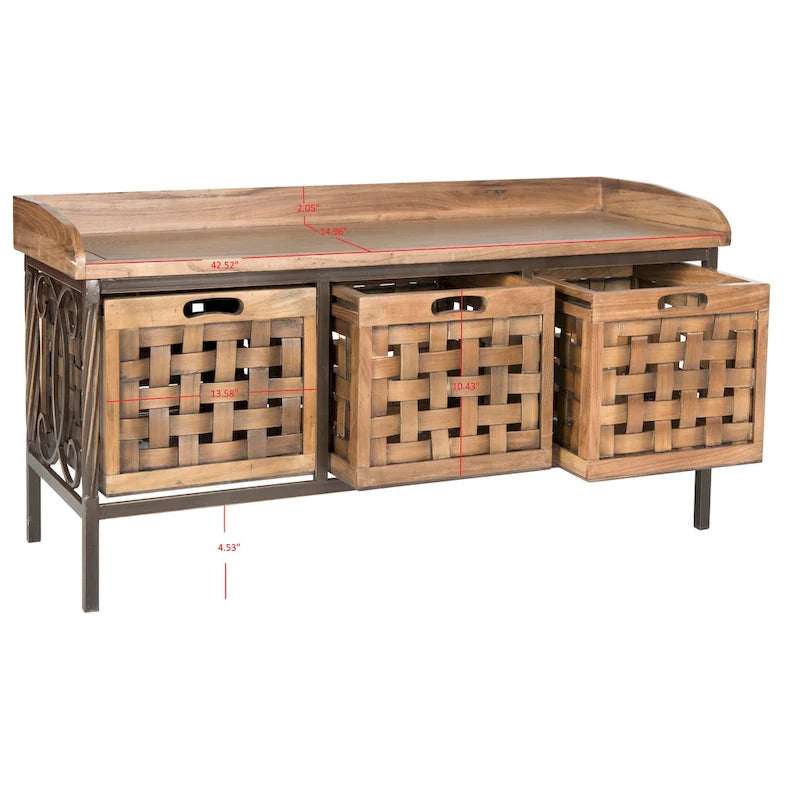 SAFAVIEH Toshie Honey Oak Storage Bench - 42.5 x 15.5 x 20 - 43Wx16Dx20H