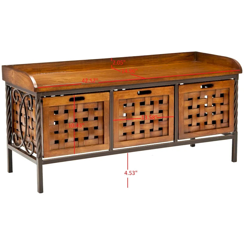 SAFAVIEH Toshie Honey Oak Storage Bench - 42.5 x 15.5 x 20 - 43Wx16Dx20H