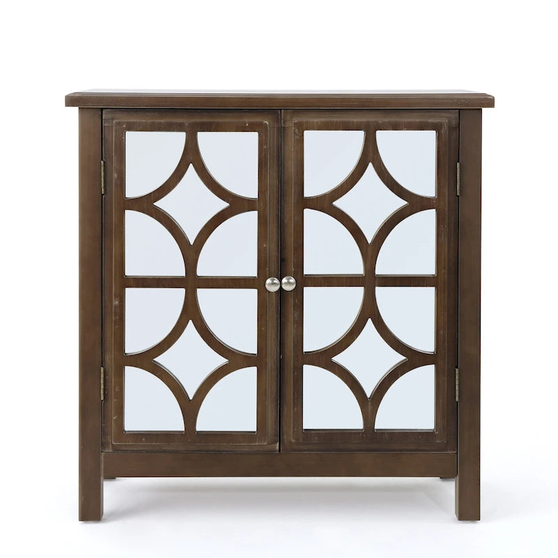 Melora Fir Wood Double Door Cabinet With Mirror Accents by Christopher Knight Home