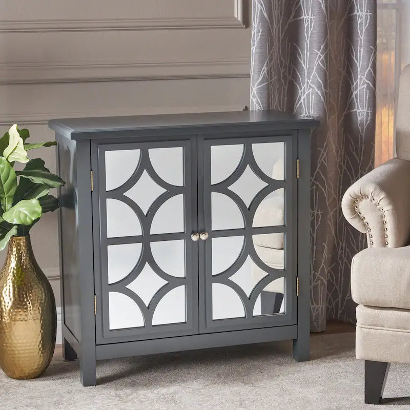 Melora Fir Wood Double Door Cabinet With Mirror Accents by Christopher Knight Home
