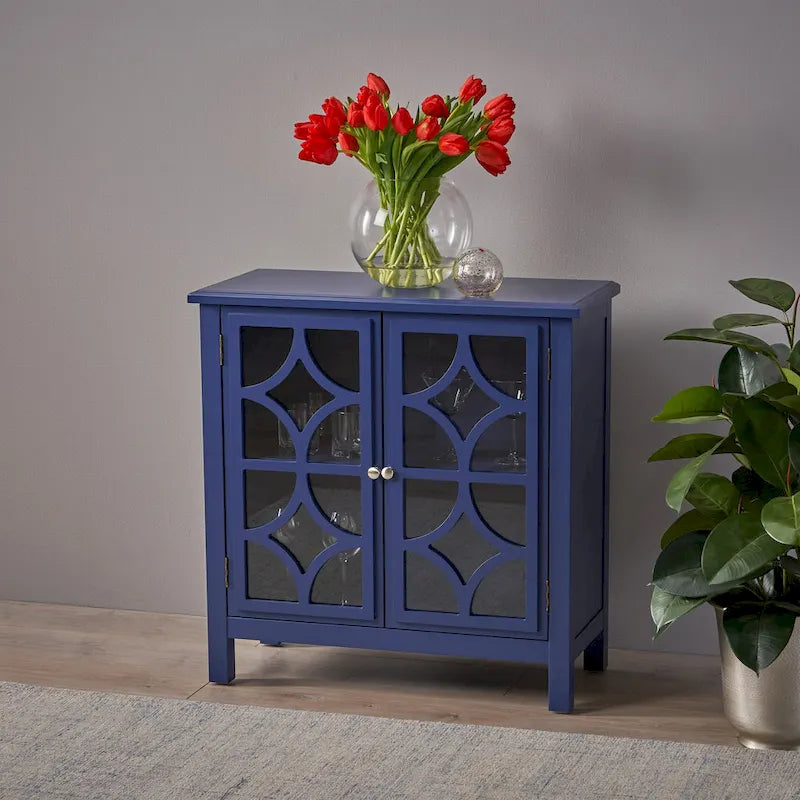 Melora Fir Wood Double Door Cabinet With Mirror Accents by Christopher Knight Home