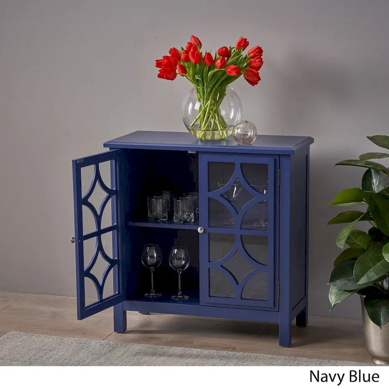 Melora Fir Wood Double Door Cabinet With Mirror Accents by Christopher Knight Home