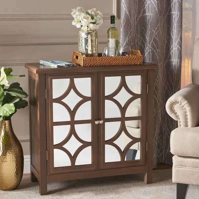 Melora Fir Wood Double Door Cabinet With Mirror Accents by Christopher Knight Home