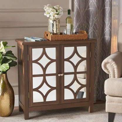 Melora Fir Wood Double Door Cabinet With Mirror Accents by Christopher Knight Home