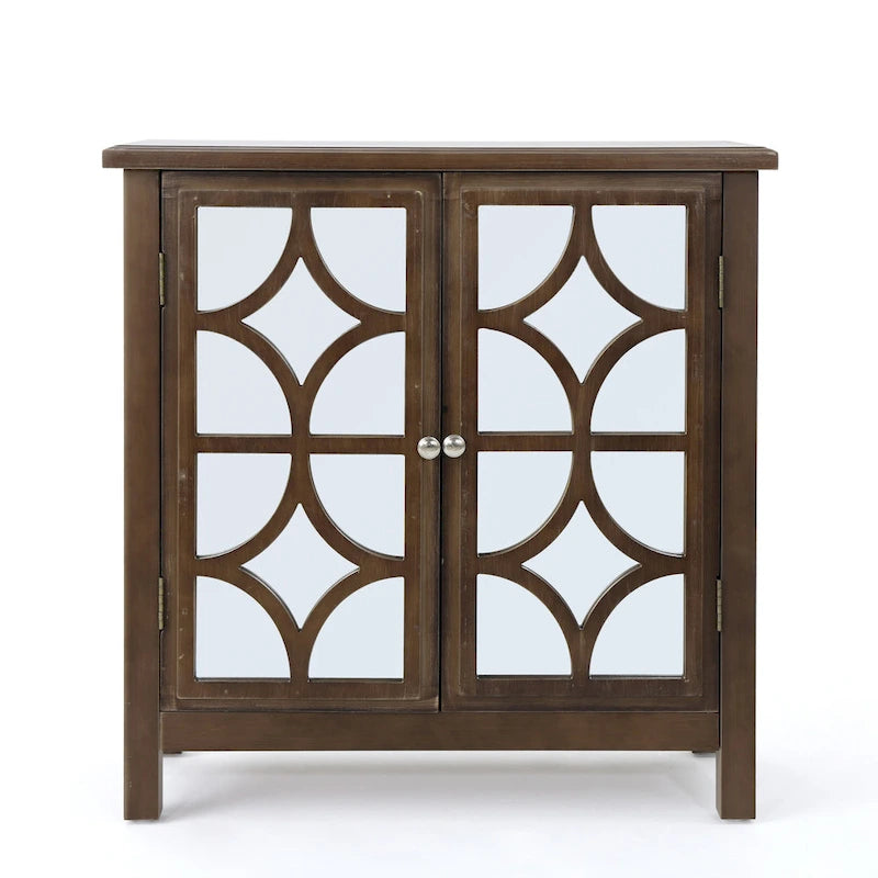Melora Fir Wood Double Door Cabinet With Mirror Accents by Christopher Knight Home