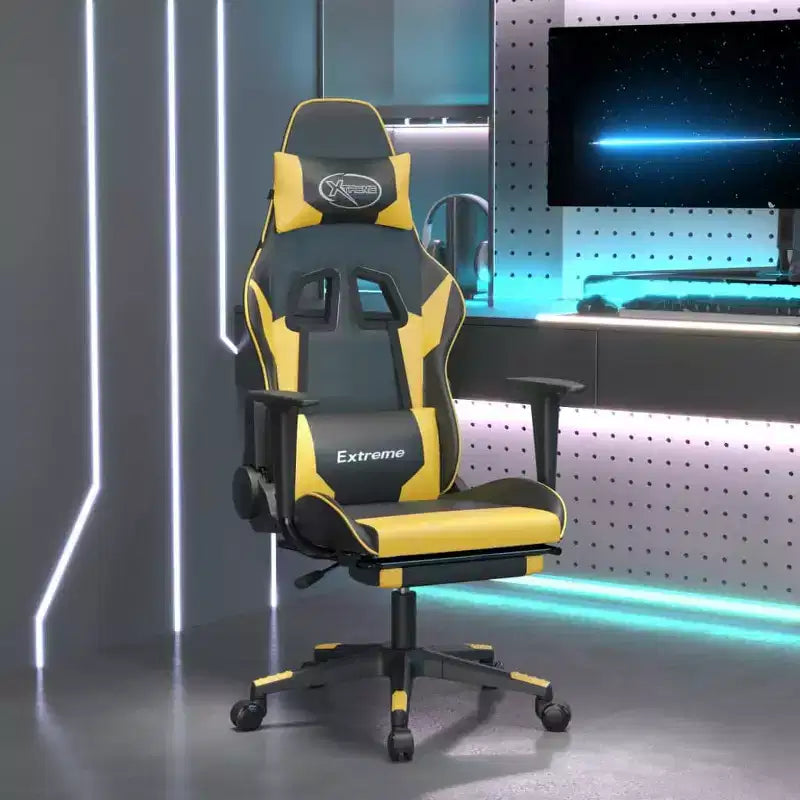 vidaXL Chaise de jeu avec repose-pieds, noir et doré, similicuir