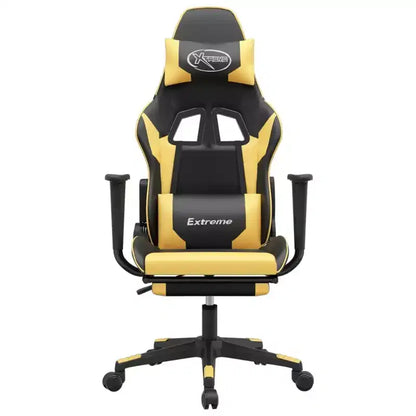 vidaXL Chaise de jeu avec repose-pieds, noir et doré, similicuir