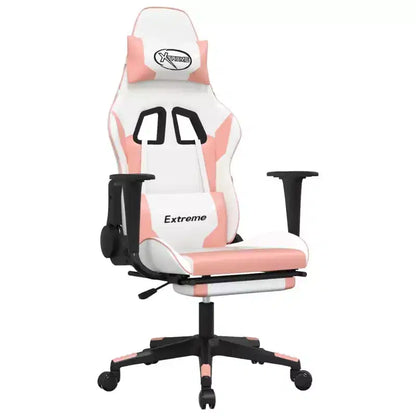 vidaXL Gaming Chair with Footrest, White and Pink, Faux Leather