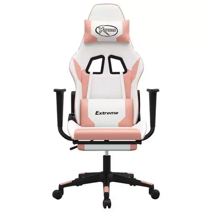 vidaXL Fauteuil de jeu avec repose-pieds, blanc et rose, similicuir