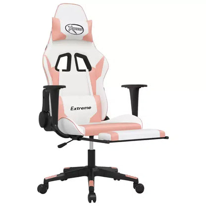 vidaXL Fauteuil de jeu avec repose-pieds, blanc et rose, similicuir