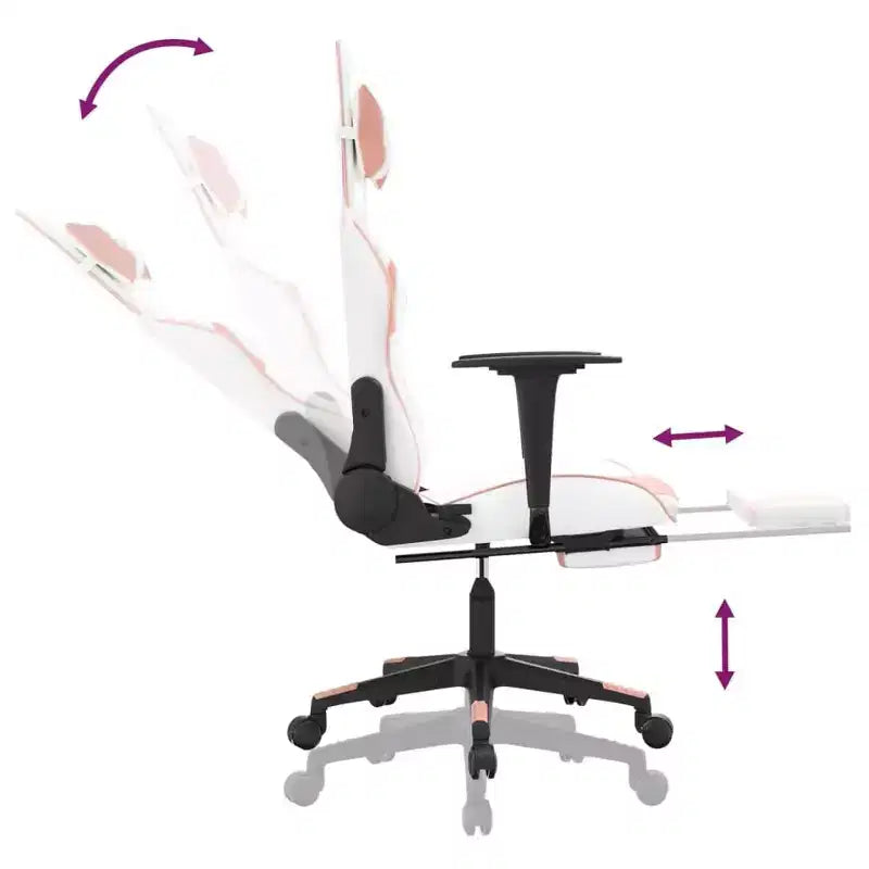 vidaXL Fauteuil de jeu avec repose-pieds, blanc et rose, similicuir