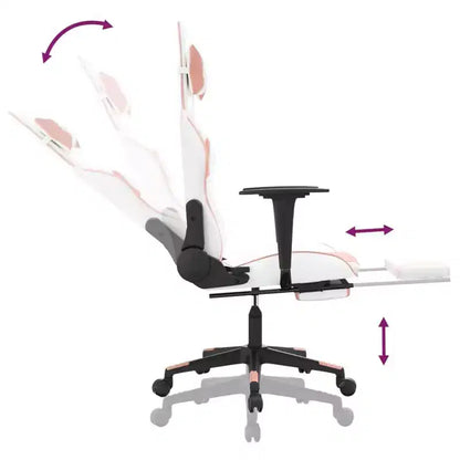 vidaXL Fauteuil de jeu avec repose-pieds, blanc et rose, similicuir