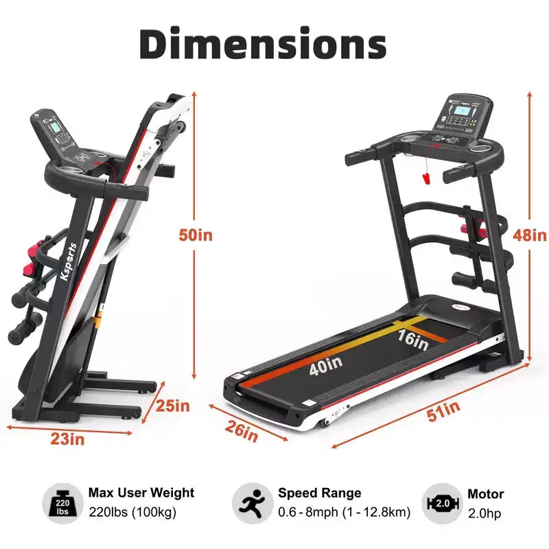 Ksports Multi-Functional Electric Treadmill Home Gym Cardio Strength Training Workout Set w/ Ab Mat, Sit-Up Strap, & Adjustable Incline