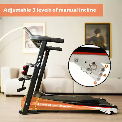 Ksports Multi-Functional Electric Treadmill Home Gym Cardio Strength Training Workout Set w/ Ab Mat, Sit-Up Strap, & Adjustable Incline