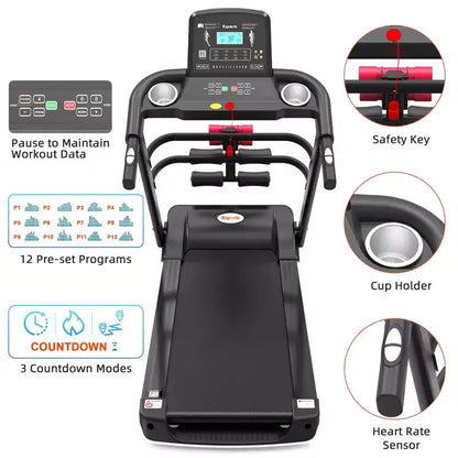 Ksports Multi-Functional Electric Treadmill Home Gym Cardio Strength Training Workout Set w/ Ab Mat, Sit-Up Strap, & Adjustable Incline