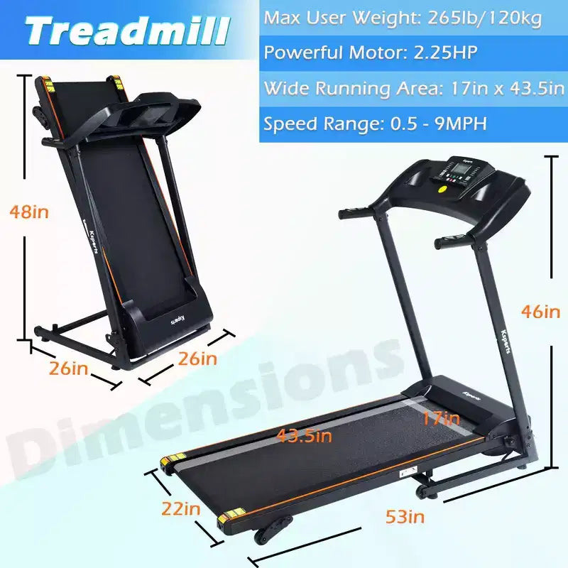 Ksports Multi-Functional Electric Treadmill Home Gym Cardio Strength Training Workout Set w/ Ab Mat, Sit-Up Strap, & Adjustable Incline