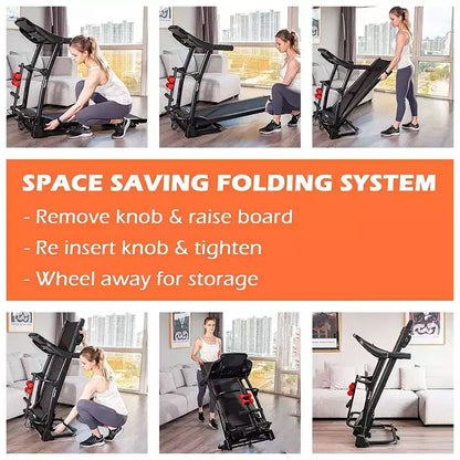 Ksports Multi-Functional Electric Treadmill Home Gym Cardio Strength Training Workout Set w/ Ab Mat, Sit-Up Strap, & Adjustable Incline