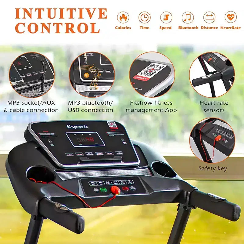 Ksports Multi-Functional Electric Treadmill Home Gym Cardio Strength Training Workout Set w/ Ab Mat, Sit-Up Strap, & Adjustable Incline