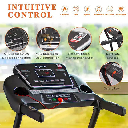 Ksports Multi-Functional Electric Treadmill Home Gym Cardio Strength Training Workout Set w/ Ab Mat, Sit-Up Strap, & Adjustable Incline