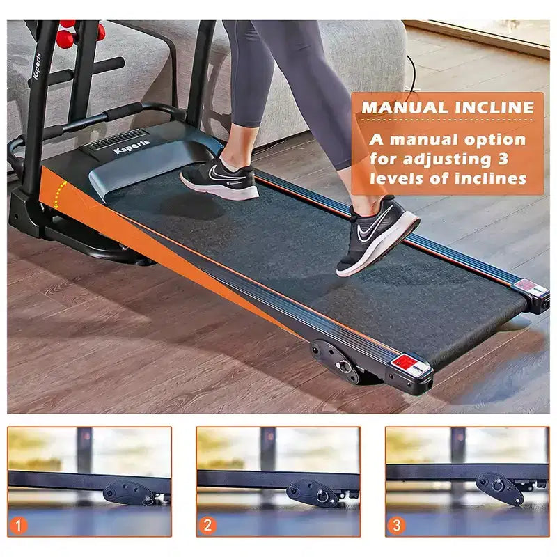 Ksports Multi-Functional Electric Treadmill Home Gym Cardio Strength Training Workout Set w/ Ab Mat, Sit-Up Strap, & Adjustable Incline