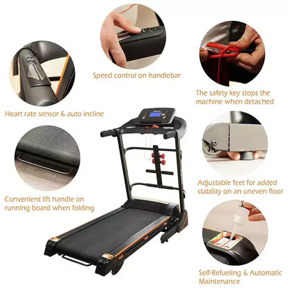 Ksports Multi-Functional Electric Treadmill Home Gym Cardio Strength Training Workout Set w/ Ab Mat, Sit-Up Strap, & Adjustable Incline